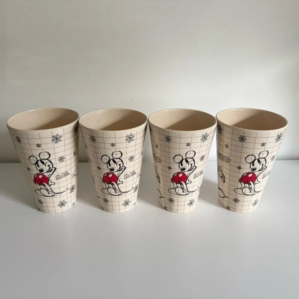 Disney Mickey Mouse Vintage Retro Cup Set Of 4 Collectible Kitchen Drinkware